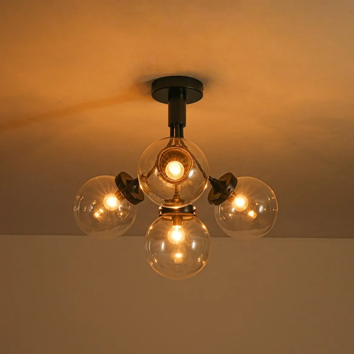 4-Light Bloom Clear Glass Globe Semi Flush Mount