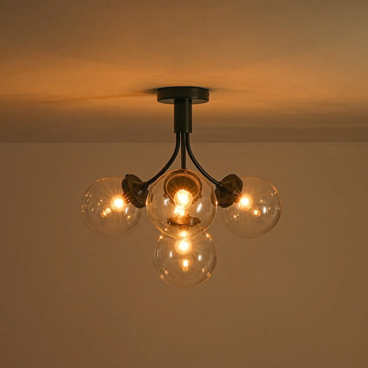 4-Light Bloom Clear Glass Globe Semi Flush Mount