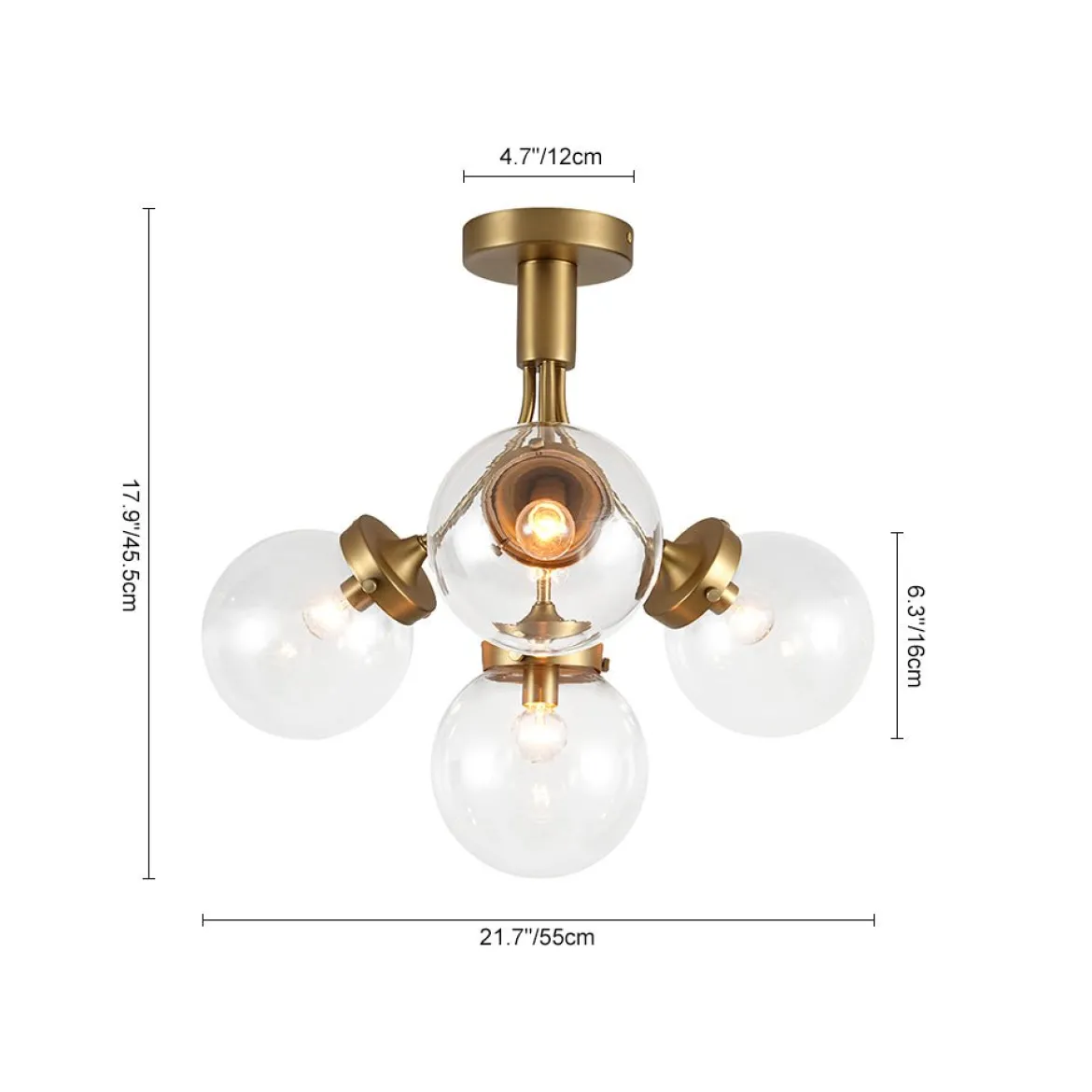 4-Light Bloom Clear Glass Globe Semi Flush Mount