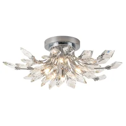 4-Light Bloom Crystal Leaf Semi Flush Mount Light