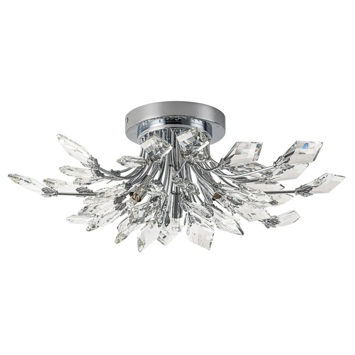 4-Light Bloom Crystal Leaf Semi Flush Mount Light