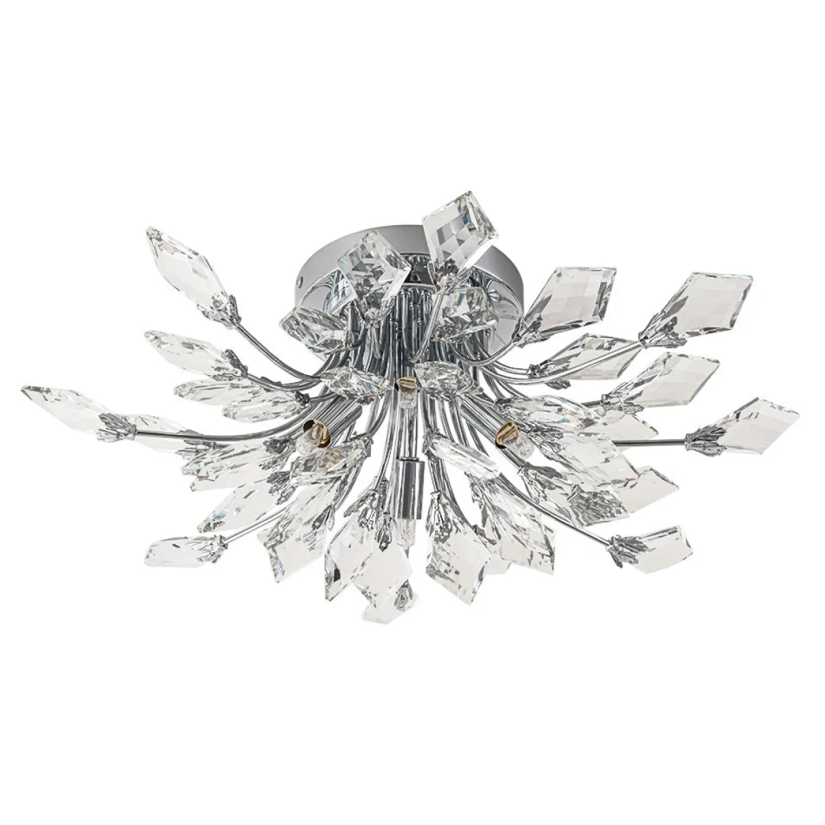 4-Light Bloom Crystal Leaf Semi Flush Mount Light