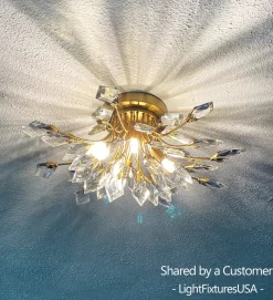 4-Light Bloom Crystal Leaf Semi Flush Mount Light