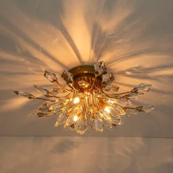 4-Light Bloom Crystal Leaf Semi Flush Mount Light