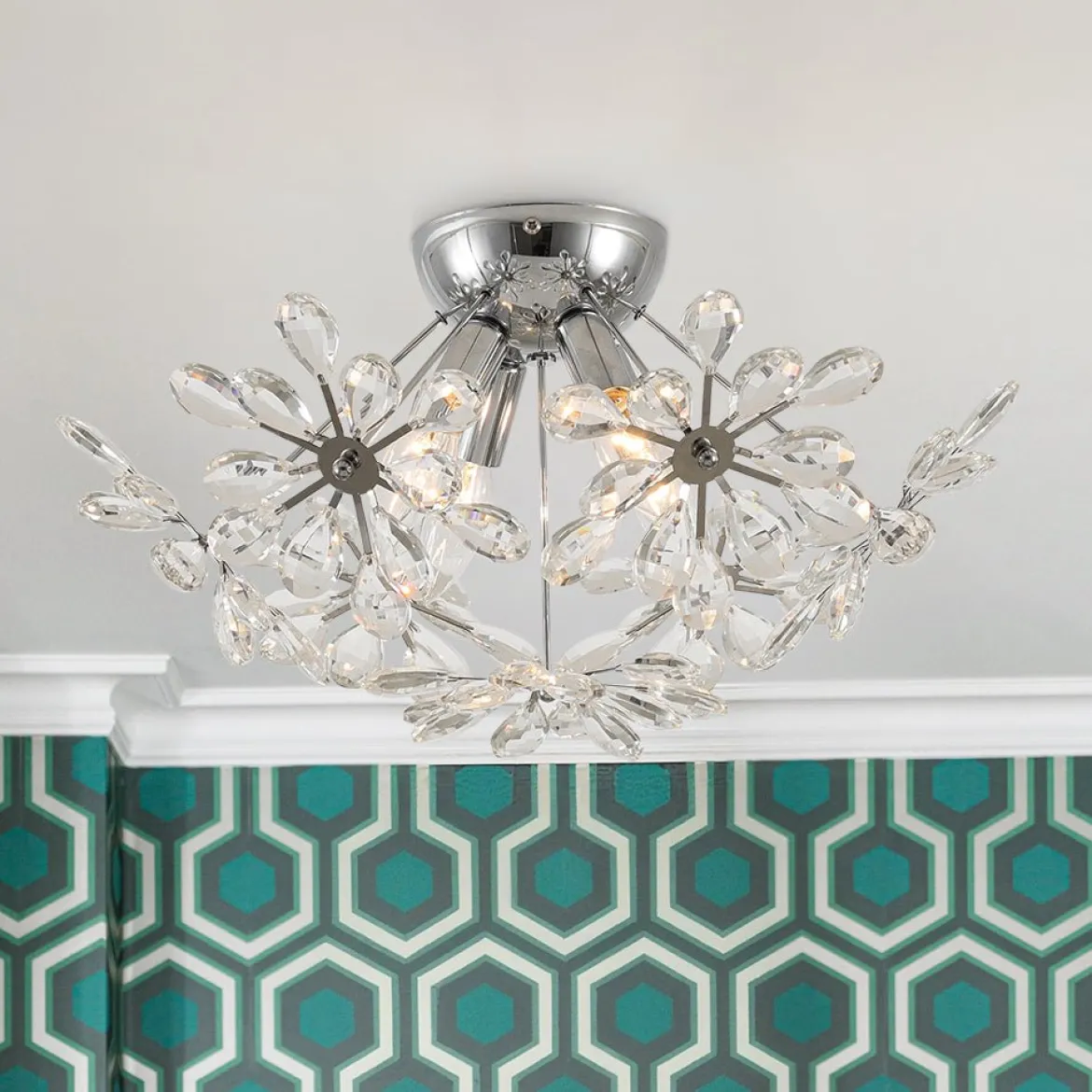 4-Light Bloom Dandelion Crystal Sputnik Semi Flush Mount