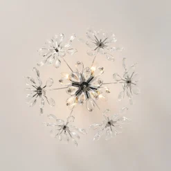 4-Light Bloom Dandelion Crystal Sputnik Semi Flush Mount