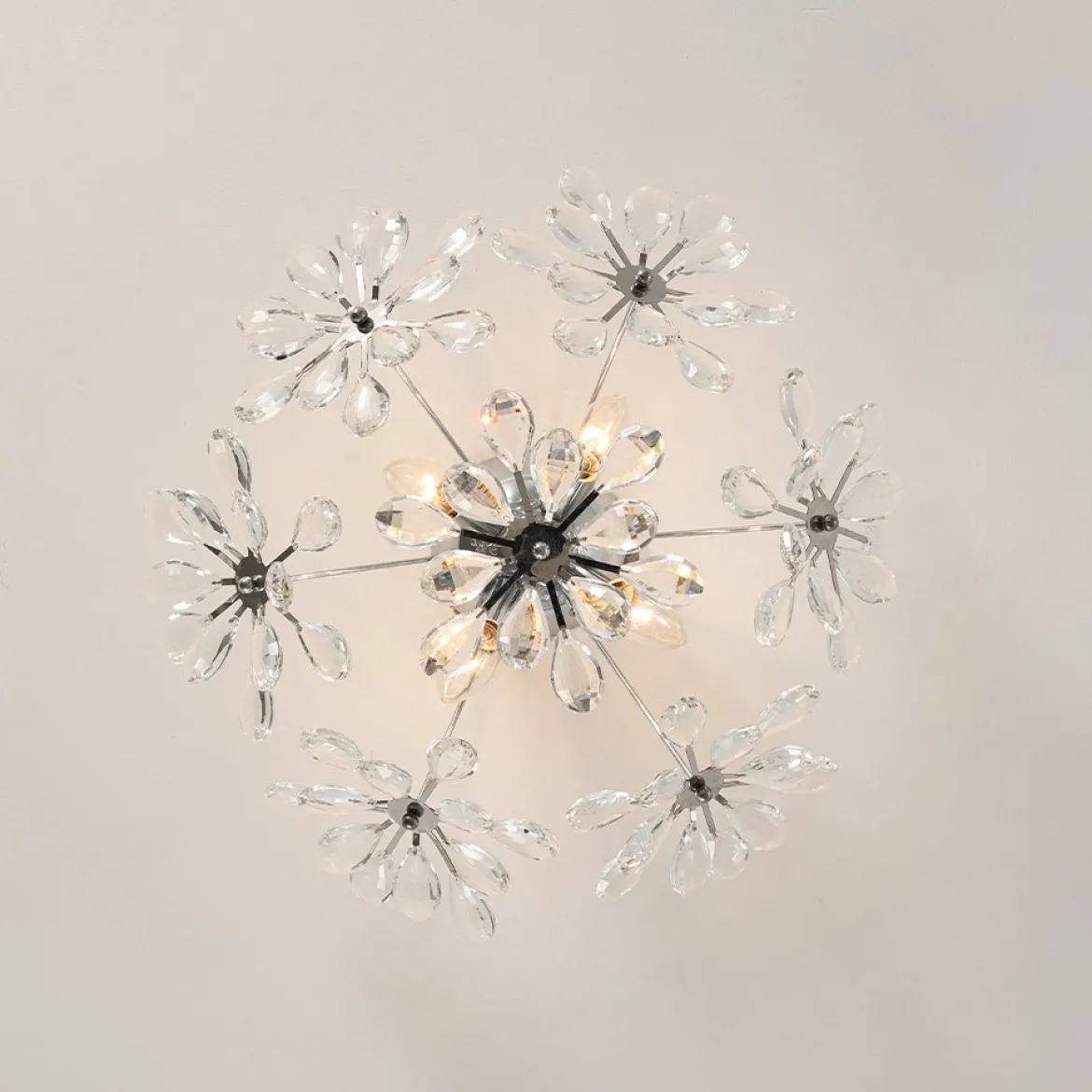 4-Light Bloom Dandelion Crystal Sputnik Semi Flush Mount