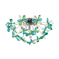5-Light Bloom Green Blue Crystal Dandelion Semi Flush Mount