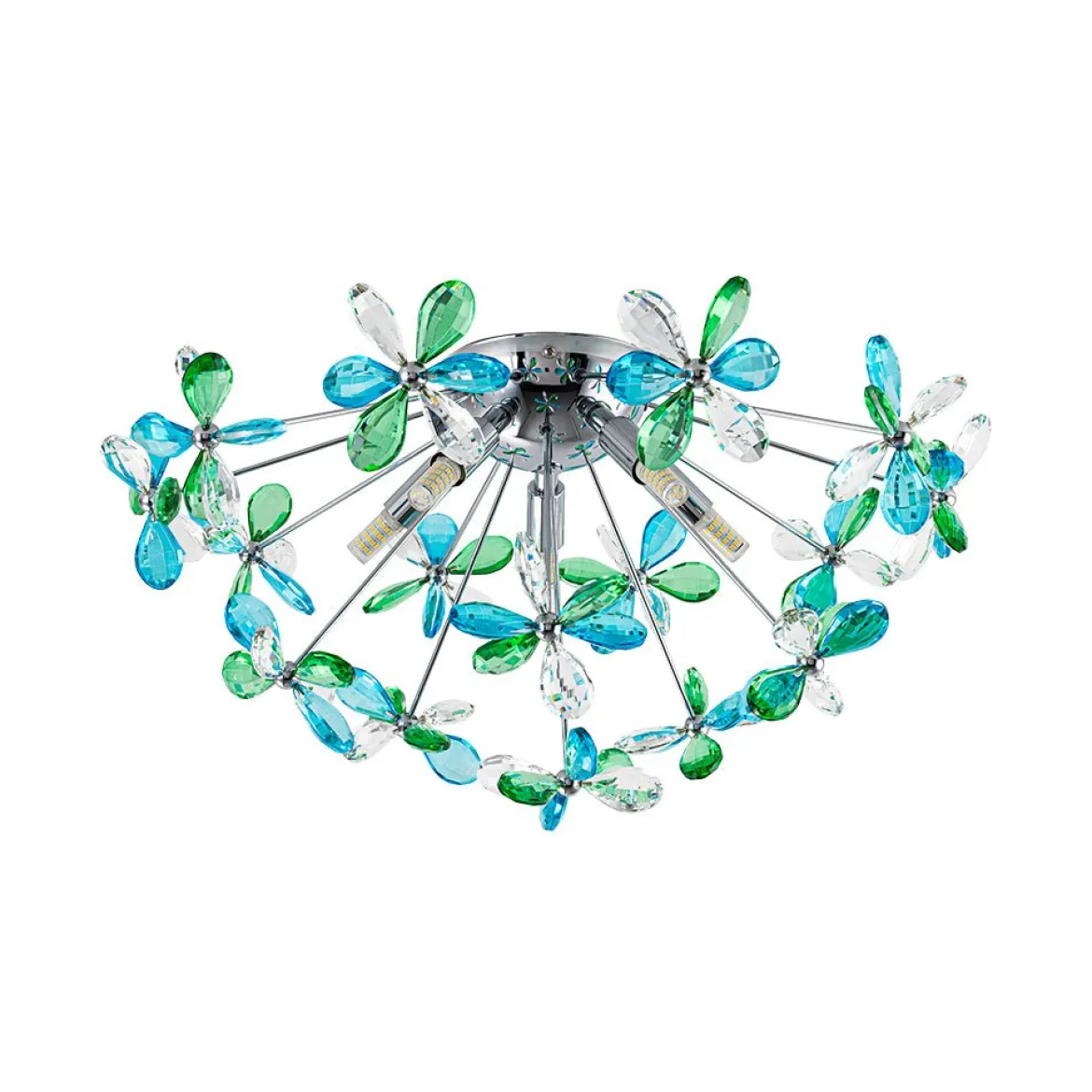 5-Light Bloom Green Blue Crystal Dandelion Semi Flush Mount