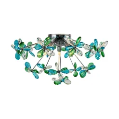 5-Light Bloom Green Blue Crystal Dandelion Semi Flush Mount