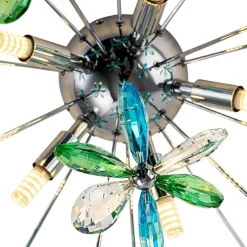 5-Light Bloom Green Blue Crystal Dandelion Semi Flush Mount