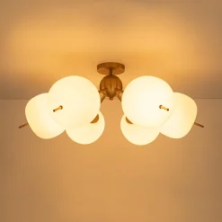 6-Light Bloom Opal Glass Globe Round Sputnik Semi Flush Mount