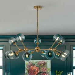 15-Light Blue Glass Globe Bubble Sputnik Branch Chandelier