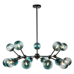 15-Light Blue Glass Globe Bubble Sputnik Branch Chandelier