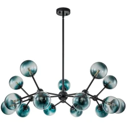 15-Light Blue Glass Globe Bubble Sputnik Branch Chandelier