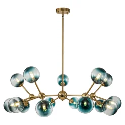 15-Light Blue Glass Globe Bubble Sputnik Branch Chandelier