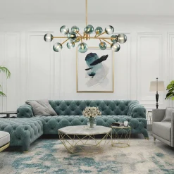 15-Light Branch Blue Glass Globe Bubble Chandelier