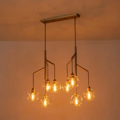 8-Light Branch Draped Glass Bubble Island Double Chandelier