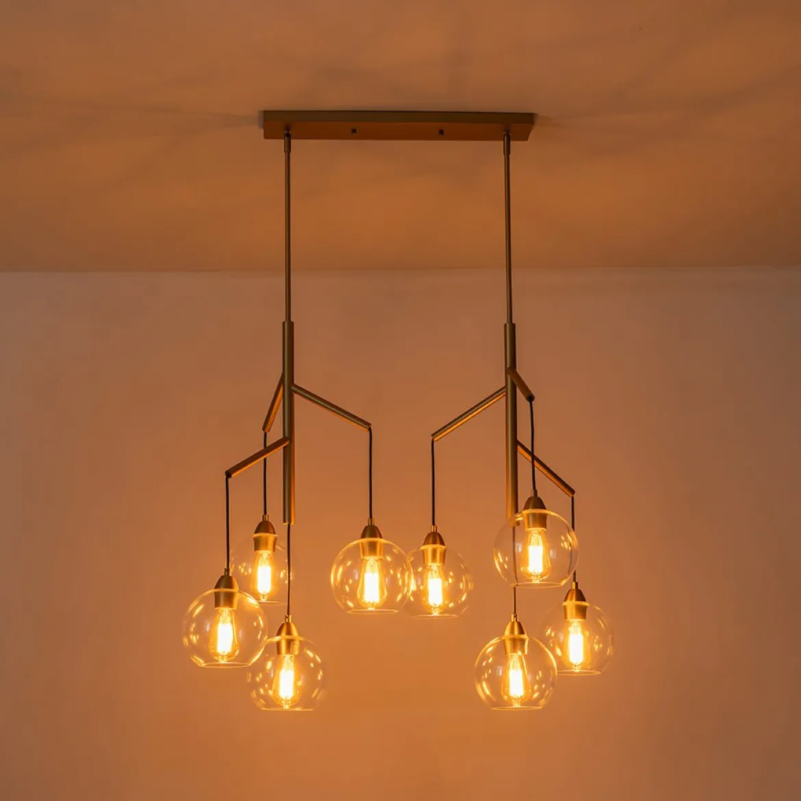 8-Light Branch Draped Glass Bubble Island Double Chandelier