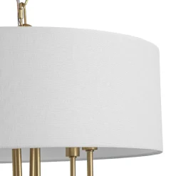4-Light Brass Candle Style White Fabric Drum Cage Chandelier