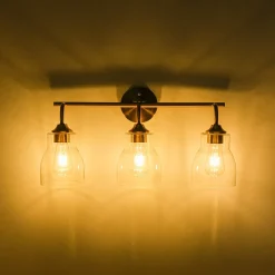 3-Light Brass Clear Glass Bell Vanity Wall Sconce