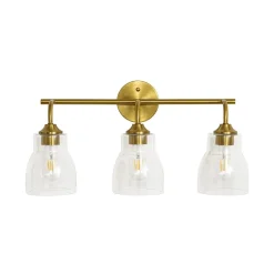 3-Light Brass Clear Glass Bell Vanity Wall Sconce