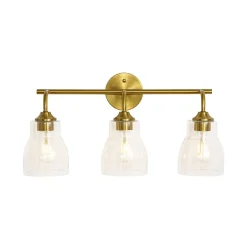 3-Light Brass Clear Glass Bell Vanity Wall Sconce