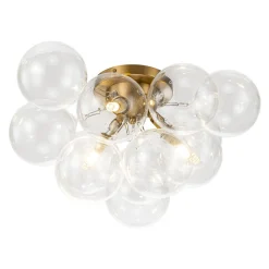 3-Light Brass Cluster Clear Glass Globe Bubble Ceiling Light