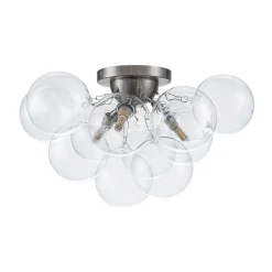 3-Light Brass Cluster Clear Glass Globe Bubble Ceiling Light