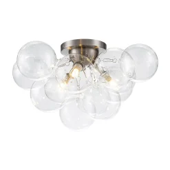 3-Light Brass Cluster Clear Glass Globe Bubble Ceiling Light