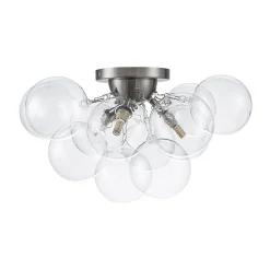 3-Light Brass Cluster Clear Glass Globe Bubble Ceiling Light