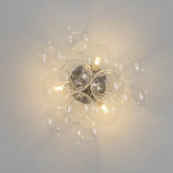 3-Light Brass Cluster Clear Glass Globe Bubble Ceiling Light