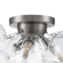 3-Light Brass Cluster Clear Glass Globe Bubble Ceiling Light