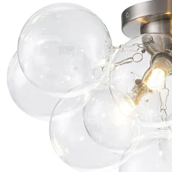 3-Light Brass Cluster Clear Glass Globe Bubble Ceiling Light