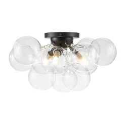 3-Light Brass Cluster Clear Glass Globe Bubble Ceiling Light