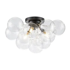 3-Light Brass Cluster Clear Glass Globe Bubble Ceiling Light