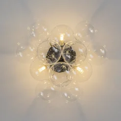 3-Light Brass Cluster Clear Glass Globe Bubble Ceiling Light
