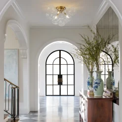 3-Light Brass Cluster Clear Glass Globe Bubble Ceiling Light