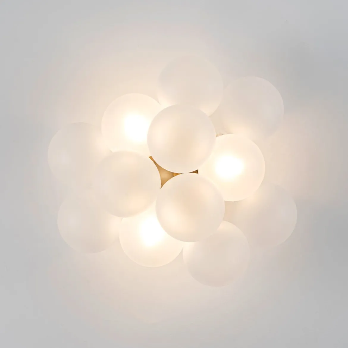 3-Light Brass Cluster Frosted Glass Globe Bubble Ceiling Light