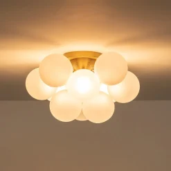 3-Light Brass Cluster Frosted Glass Globe Bubble Ceiling Light