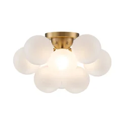 3-Light Brass Cluster Frosted Glass Globe Bubble Ceiling Light