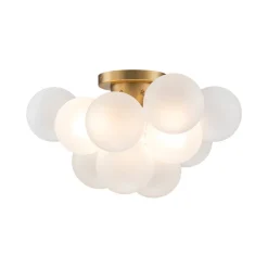 3-Light Brass Cluster Frosted Glass Globe Bubble Ceiling Light