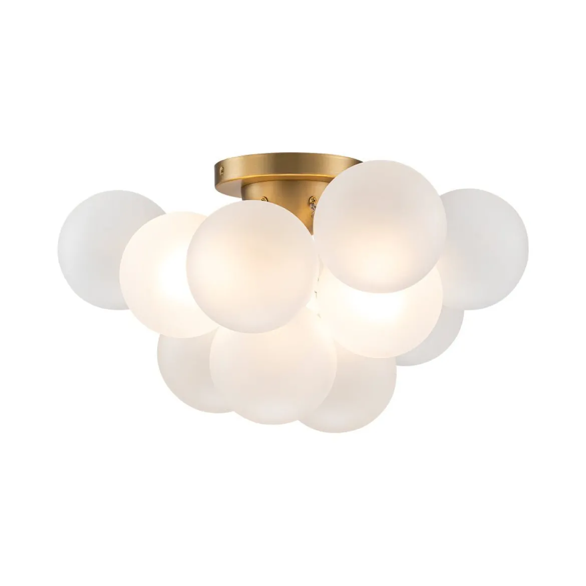 3-Light Brass Cluster Frosted Glass Globe Bubble Ceiling Light