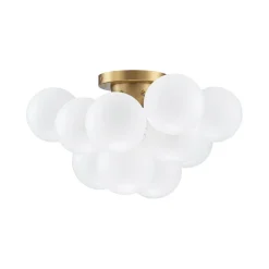 3-Light Brass Cluster Frosted Glass Globe Bubble Ceiling Light