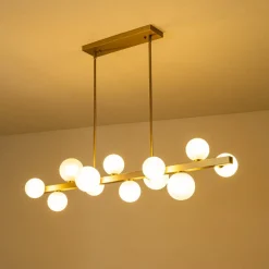 12-Light Brass Frosted Glass Bubble Linear Chandelier