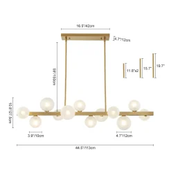 12-Light Brass Frosted Glass Bubble Linear Chandelier