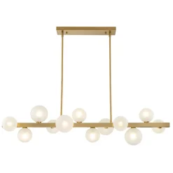 12-Light Brass Frosted Glass Bubble Linear Chandelier