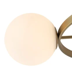 3-Light Brass Opal Glass Globe Round Ring Semi Flush Mount