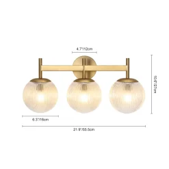 3-Light Brass Ribbed Glass Globe Vanity Wall Sconce