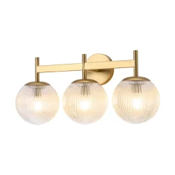 3-Light Brass Ribbed Glass Globe Vanity Wall Sconce